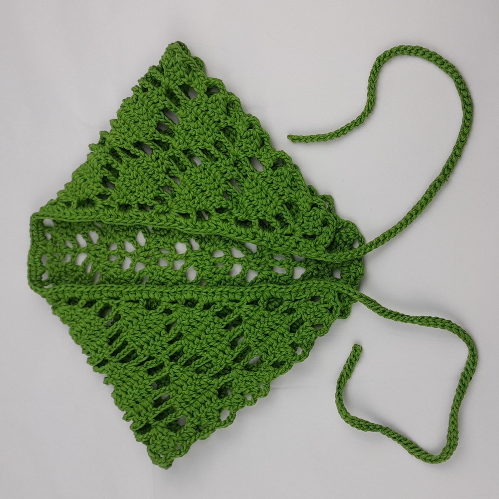 Green Handcrafted Crochet Filet Leaf Patterned Tie Back Head Bandana Kerchief - Picture 7 of 7